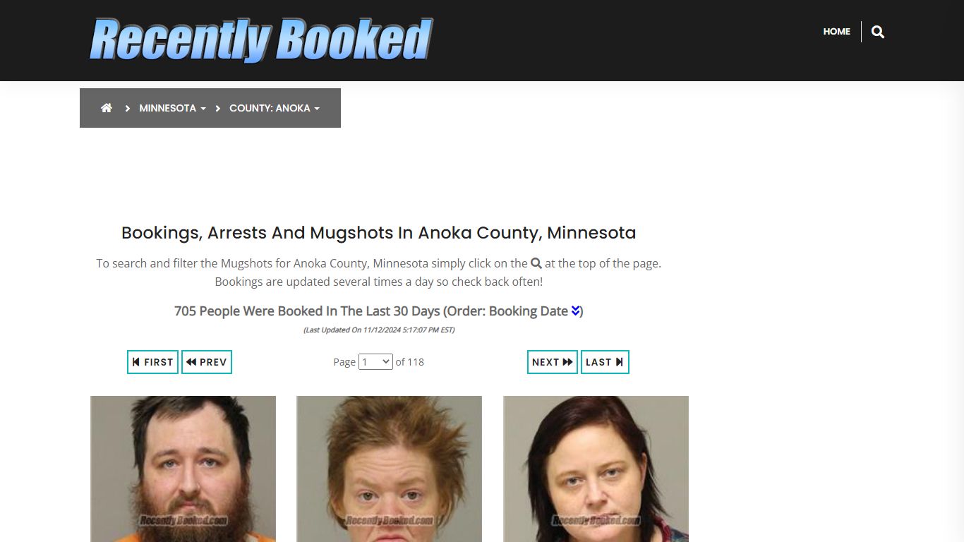 Bookings, Arrests and Mugshots in Anoka County, Minnesota - Recently Booked